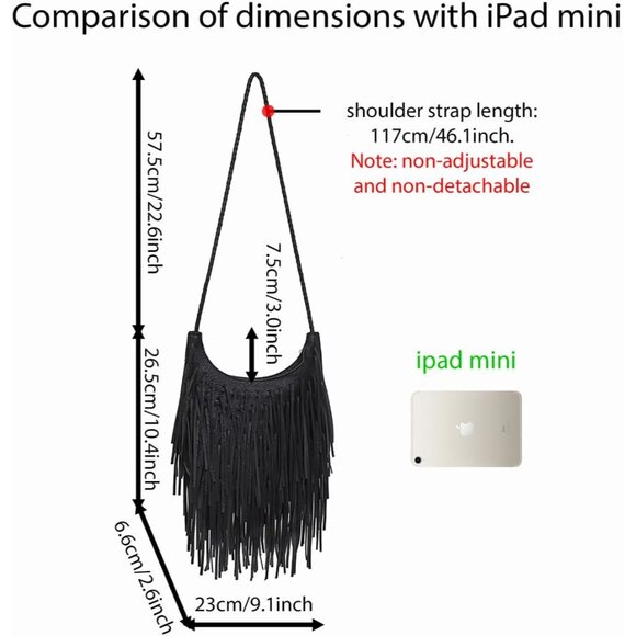 Crossbody Purse Faux Leather Tassel Small Boho Chic for Wedding Party - Picture 2 of 5